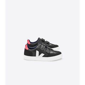 Kids' Veja V-12 LEATHER Sneakers Black/White | ZA 870QMA